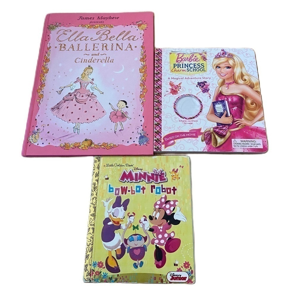 Hardcover Girls Book Bundle Lot Barbie Princess Minnie Mouse Bow Bot Robot